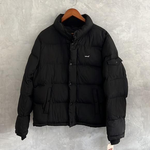 NWT Men's Black Levis Stand Collar Quilted Puffer Jacket, Size M - Picture 3 of 11